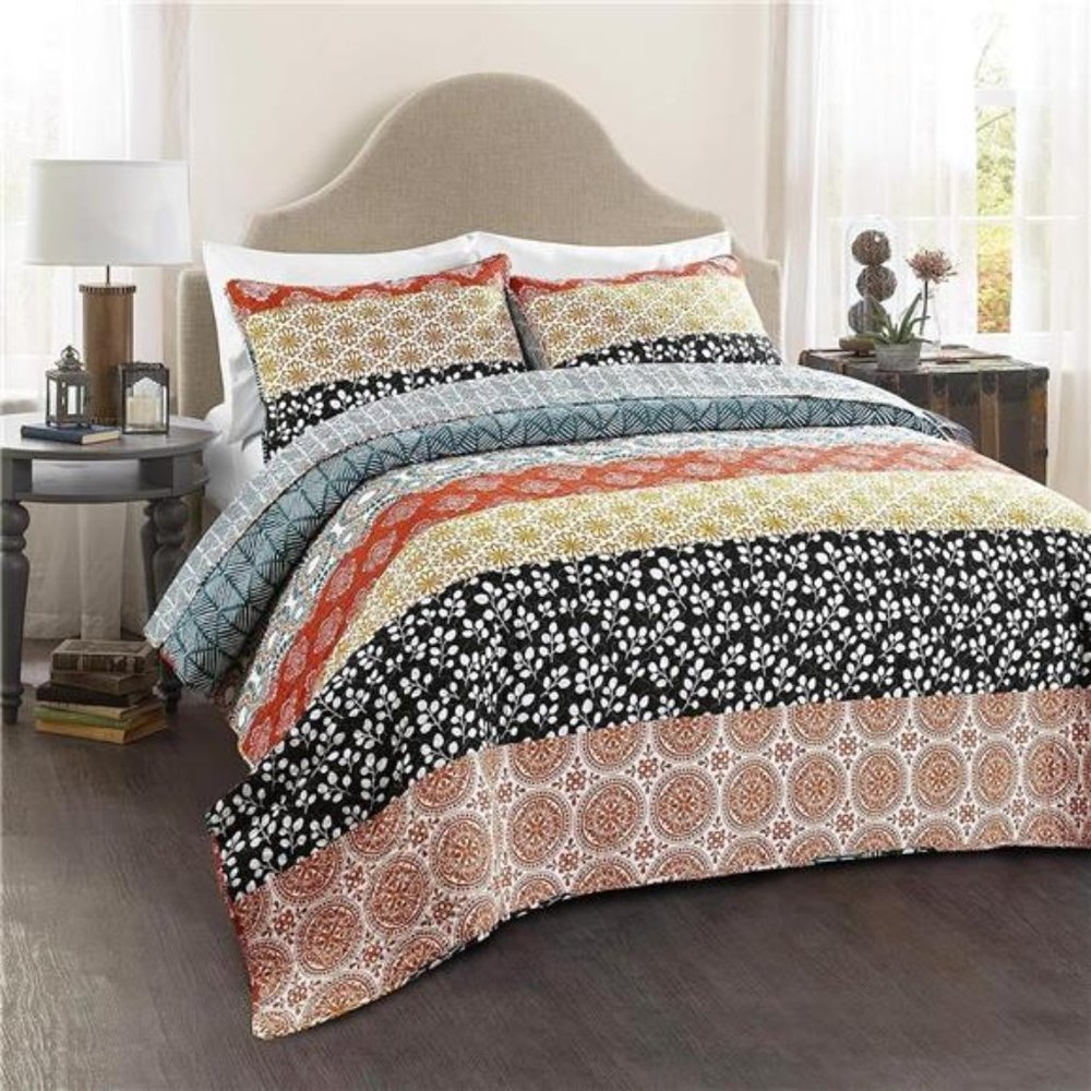 Luxurious Bohemian BedroomDecor-Elegant Stripe Reversible 3Piece Cotton Colorful